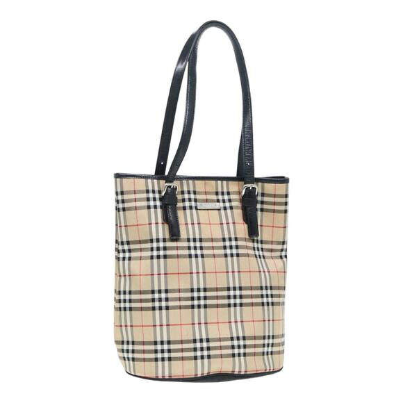 Burberry Nova Check Blue Label Tote Bag Nylon Beige Silver - Picture 1 of 16